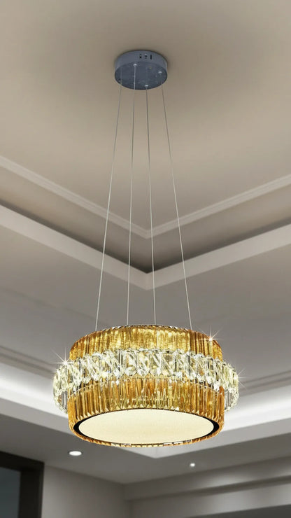 Swanart Luxury Crystal Ring Chandelier 50 cm Modern Gold Pendant Ceiling Light with Crystal Glass Design, Elegant LED Hanging Lamp for Living Room Dining Room Bedroom Home Decor Lighting Fixture