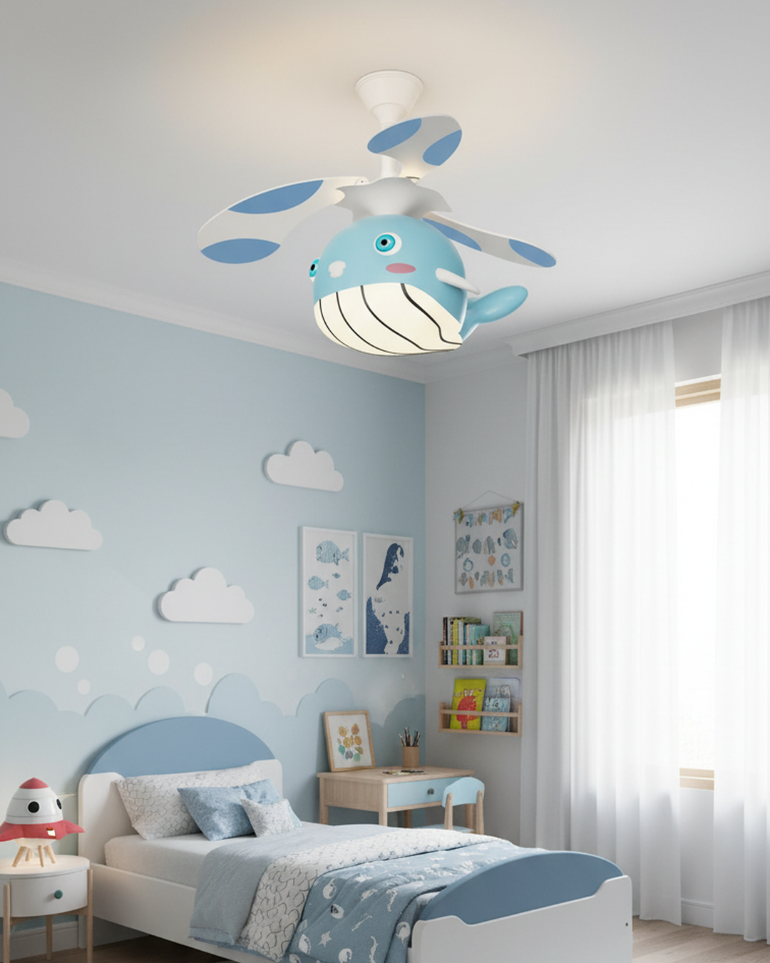 Swanart Whale Kids Ceiling Fan Light | Ocean Theme LED Ceiling Light