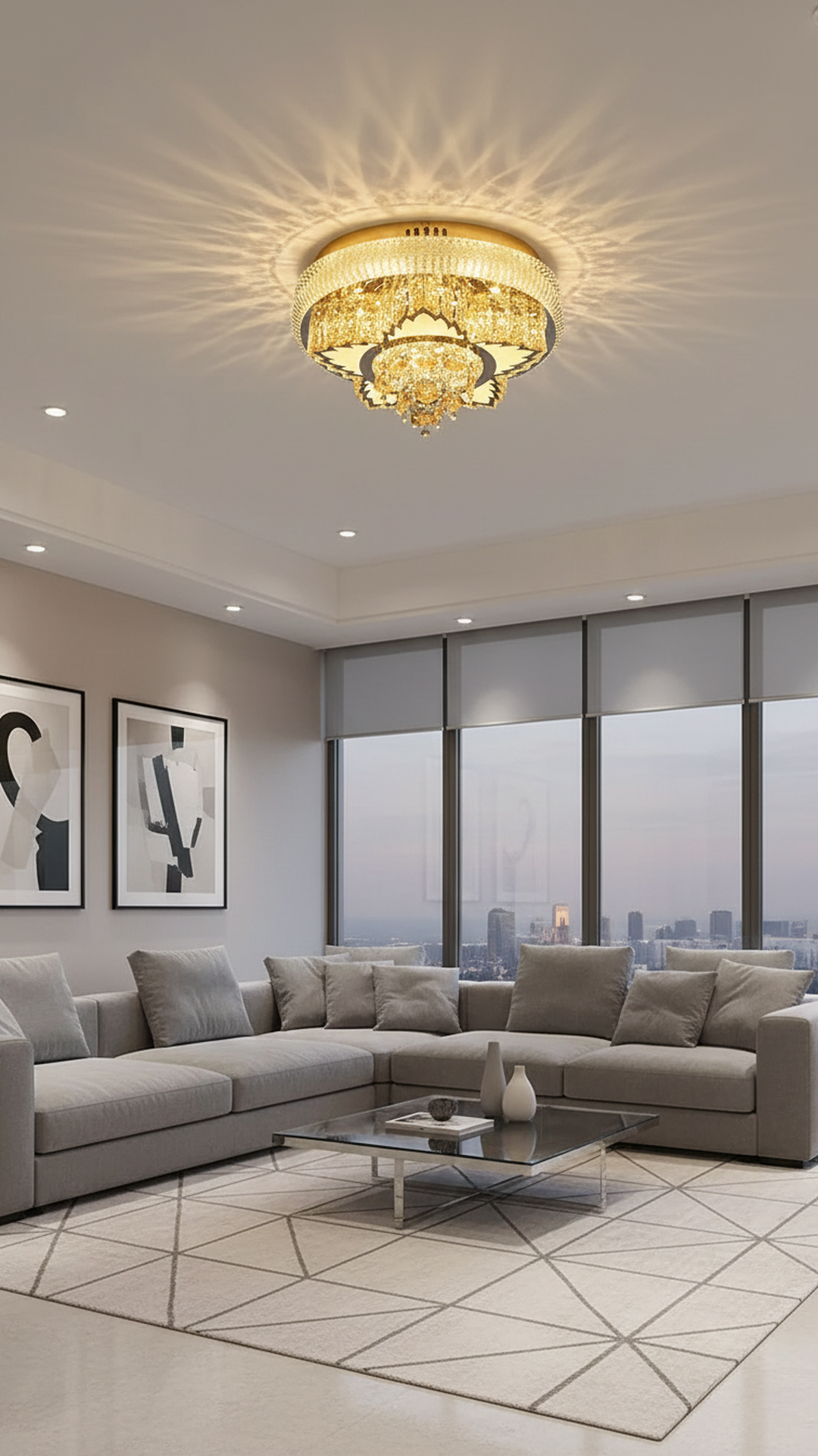 Swanart Crystal Pendant Chandelier Light with multiple hanging crystal prisms and elegant metal frame, designed for modern interior decor
