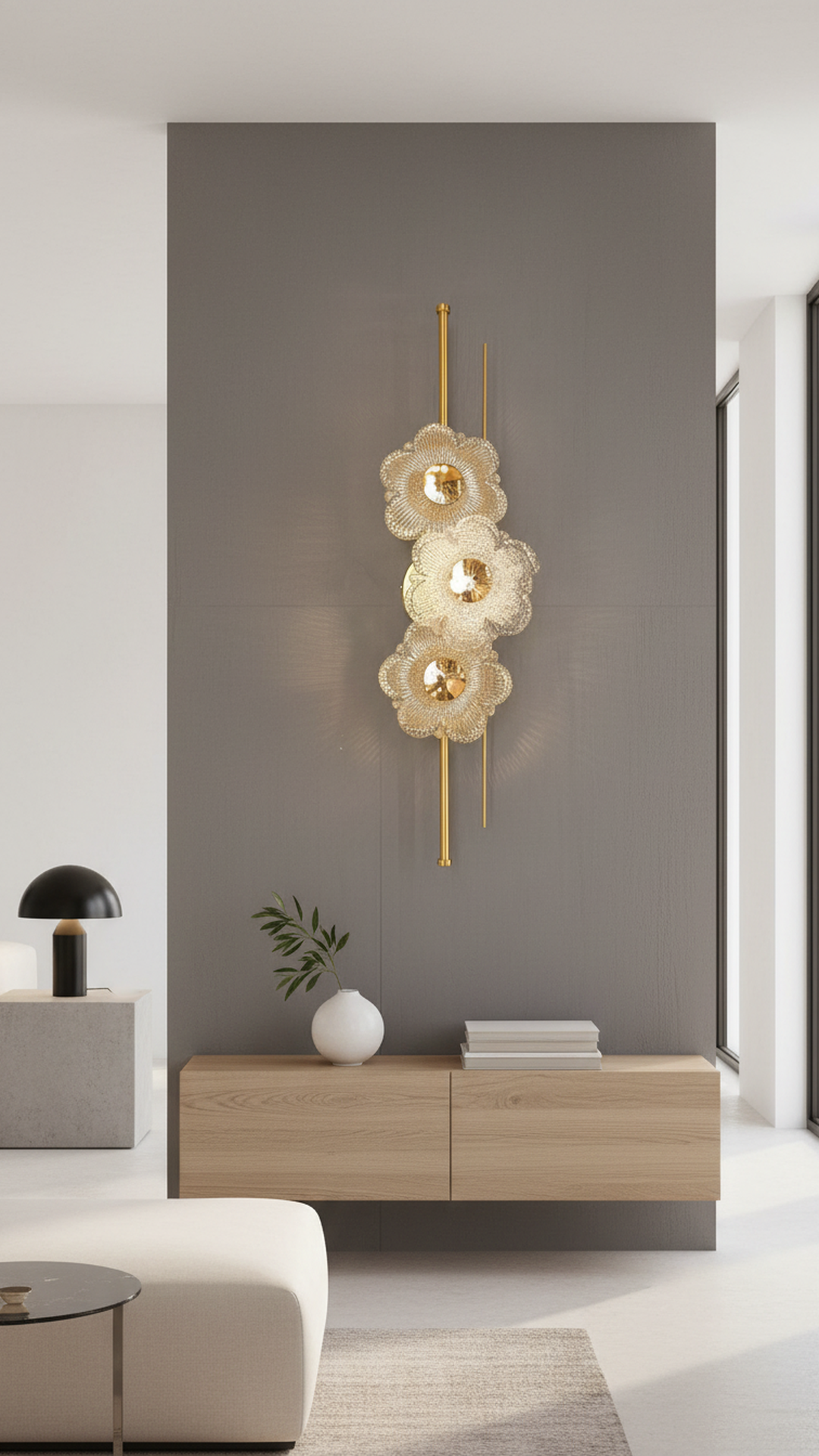 Swanart modern flower crystal wall light with gold finish, decorative floral glass LED sconce for living room, bedroom, hallway, or dining area