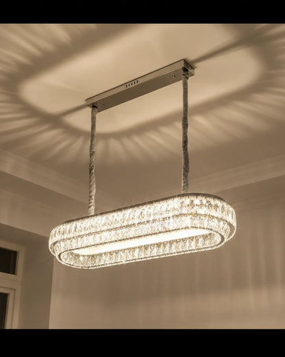 Swanart Modern Crystal LED Chandelier 90cm Luxury Oval Dining Table Pendant Light, Stainless Steel Hanging Ceiling Lamp for Living Room, Kitchen Island & Dining Area Decorative Lighting