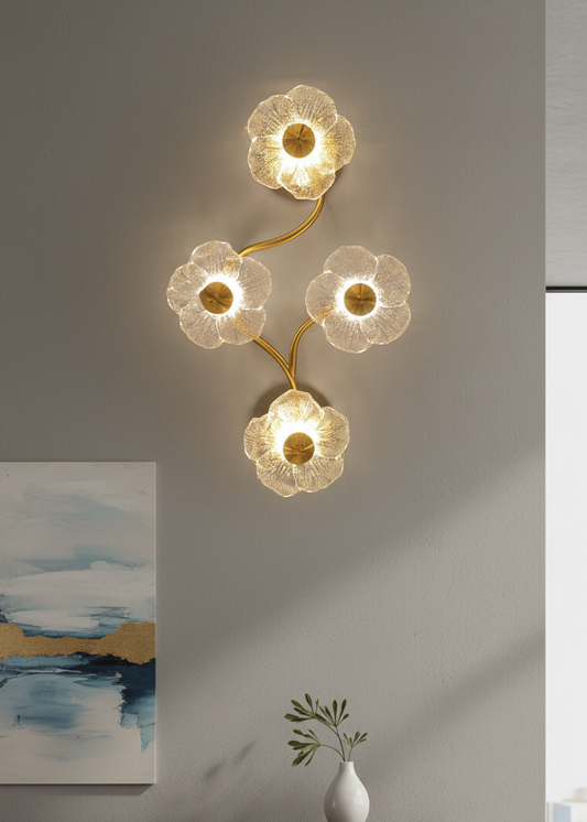Swanart Modern Flower Crystal Wall Light for Living Room Bedroom Hallway – Gold LED Decorative Wall Sconce Lighting Fixture, Luxury Floral Wall Lamp Home Decor Accent Light Warm Light Interior Lighting
