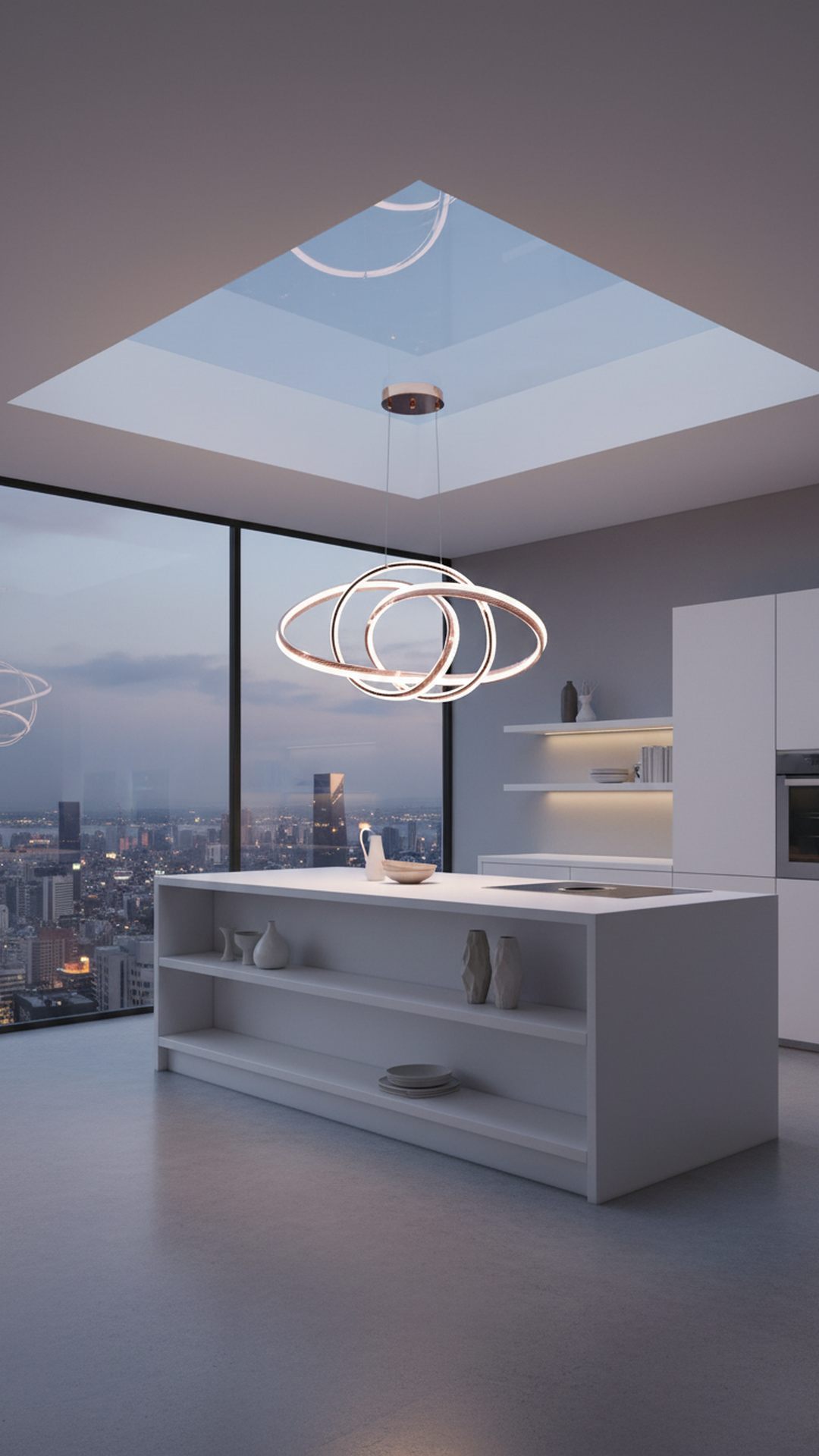 Swanart modern pendant light with sleek design, hanging from ceiling, ideal for contemporary home lighting.