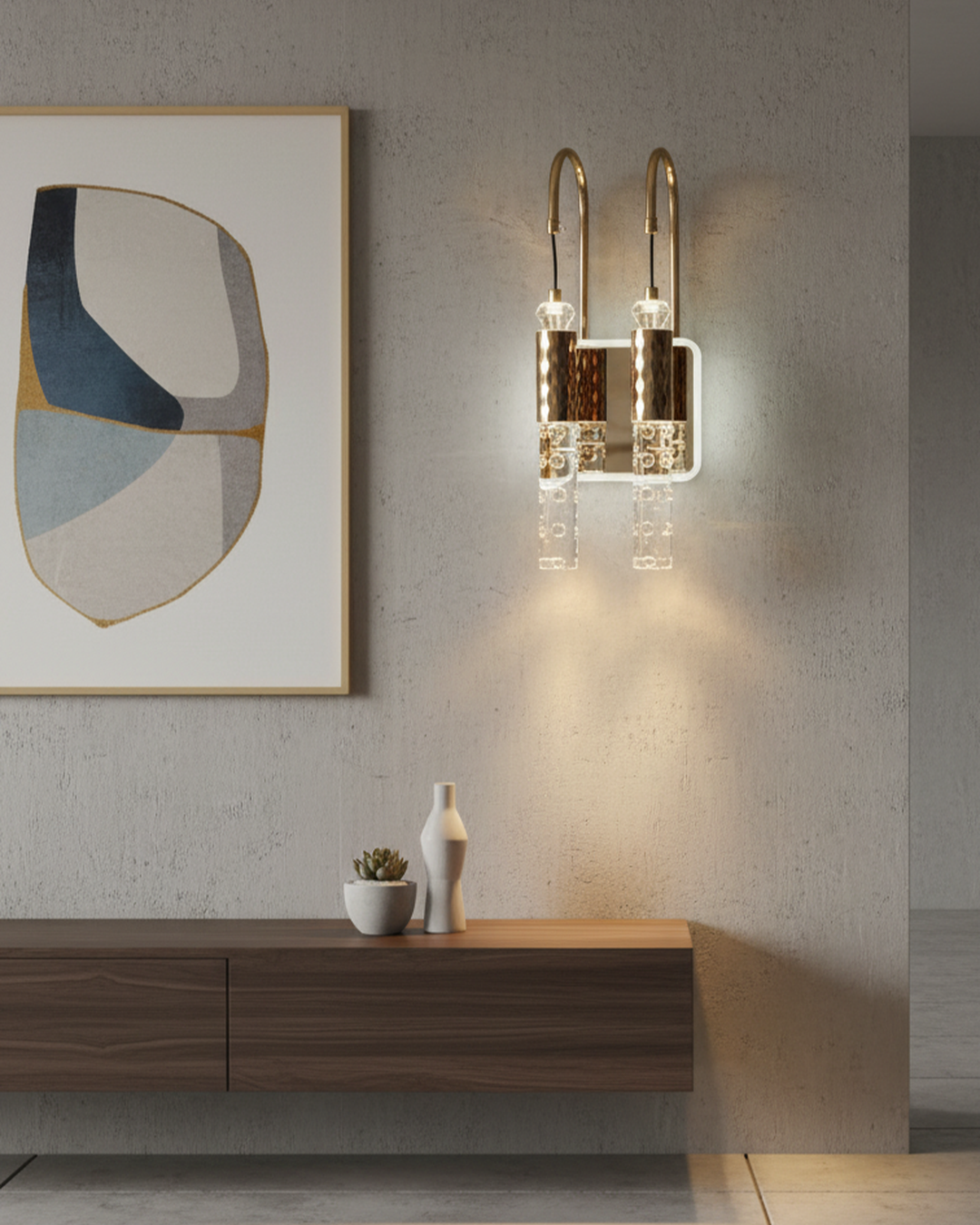 Swanart Modern LED Crystal Wall Light, Luxury Gold Wall Sconce, Decorative Bubble Crystal Wall Lamp, Indoor Wall Mounted Light Fixture for Living Room, Bedroom, Hallway & Hotel Décor