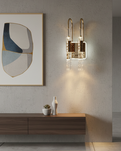 Swanart Modern LED Crystal Wall Light, Luxury Gold Wall Sconce, Decorative Bubble Crystal Wall Lamp, Indoor Wall Mounted Light Fixture for Living Room, Bedroom, Hallway & Hotel Décor
