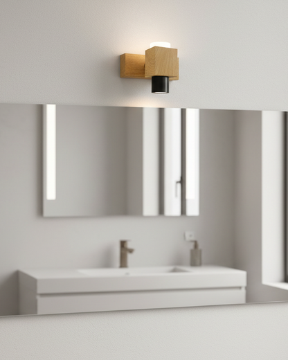 Swanart modern wooden LED wall light sconce with minimalistic up-down design, warm white glow for bedroom or living room decor