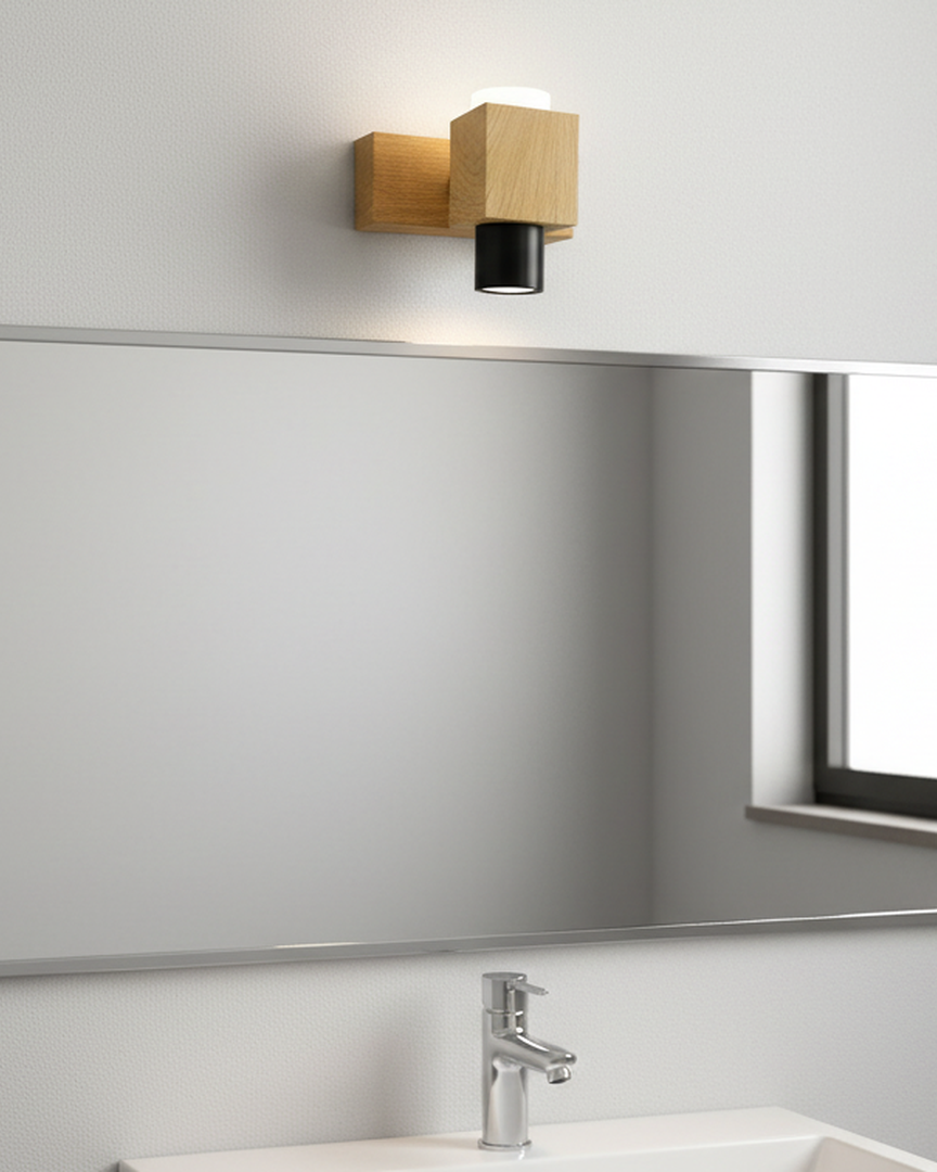 Swanart modern wooden LED wall light with minimalist up and down design, ideal for bedroom or living room decor.