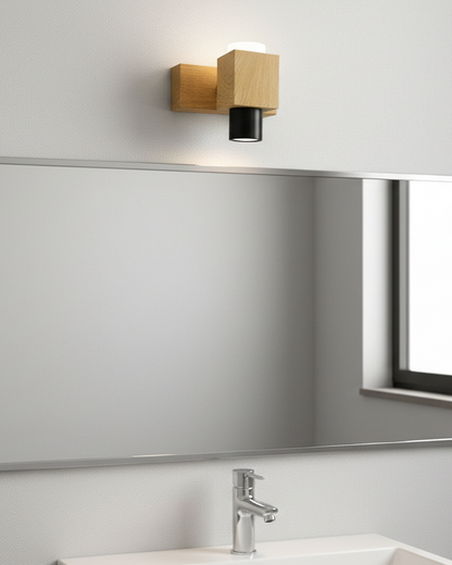 Swanart modern wooden LED wall light with minimalist up and down design, ideal for bedroom or living room decor.