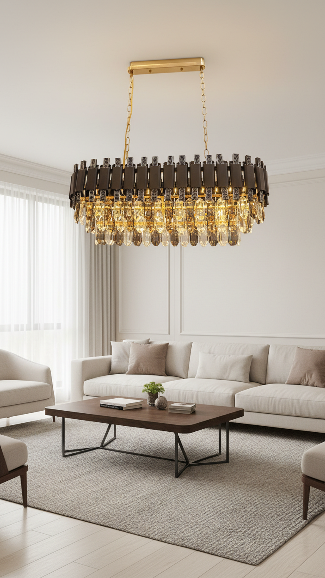 Swanart Crystal Pendant Chandelier Light - Round Rectangle Shape - Swanart