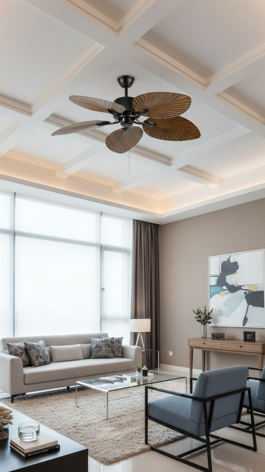 Swanart Decorative Ceiling Fan with Leaf Design Blades, Modern Wooden Finish Ceiling Fan, Silent Motor, Pull Chain Control, Luxury Home Décor Fan for Living Room, Bedroom & Hall