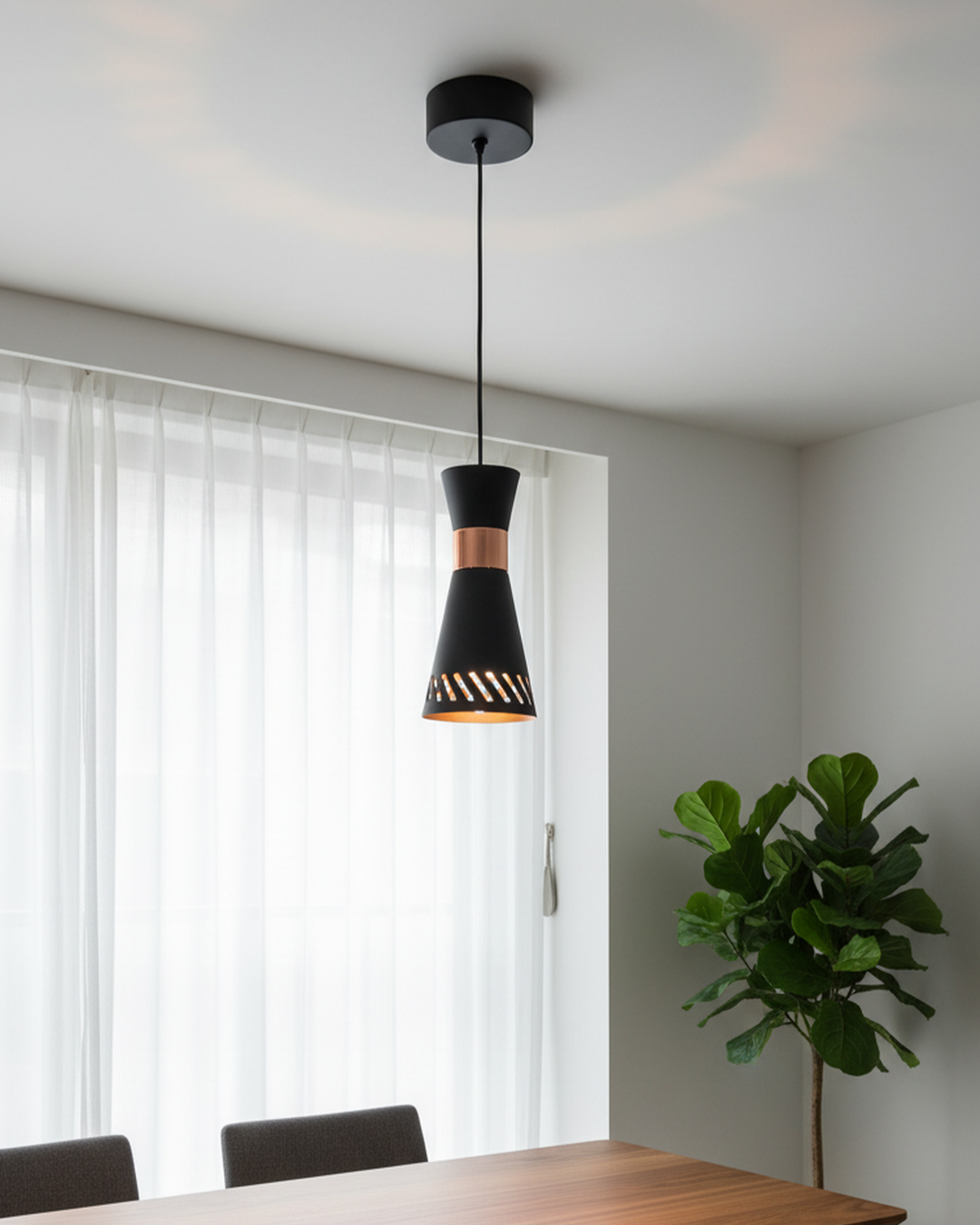 Swanart Modern Pendant Light for Ceiling, Black & Rose Gold Hanging Light, Metal Ceiling Lamp, Decorative Kitchen Island Light, Dining Room Pendant Lighting Fixture