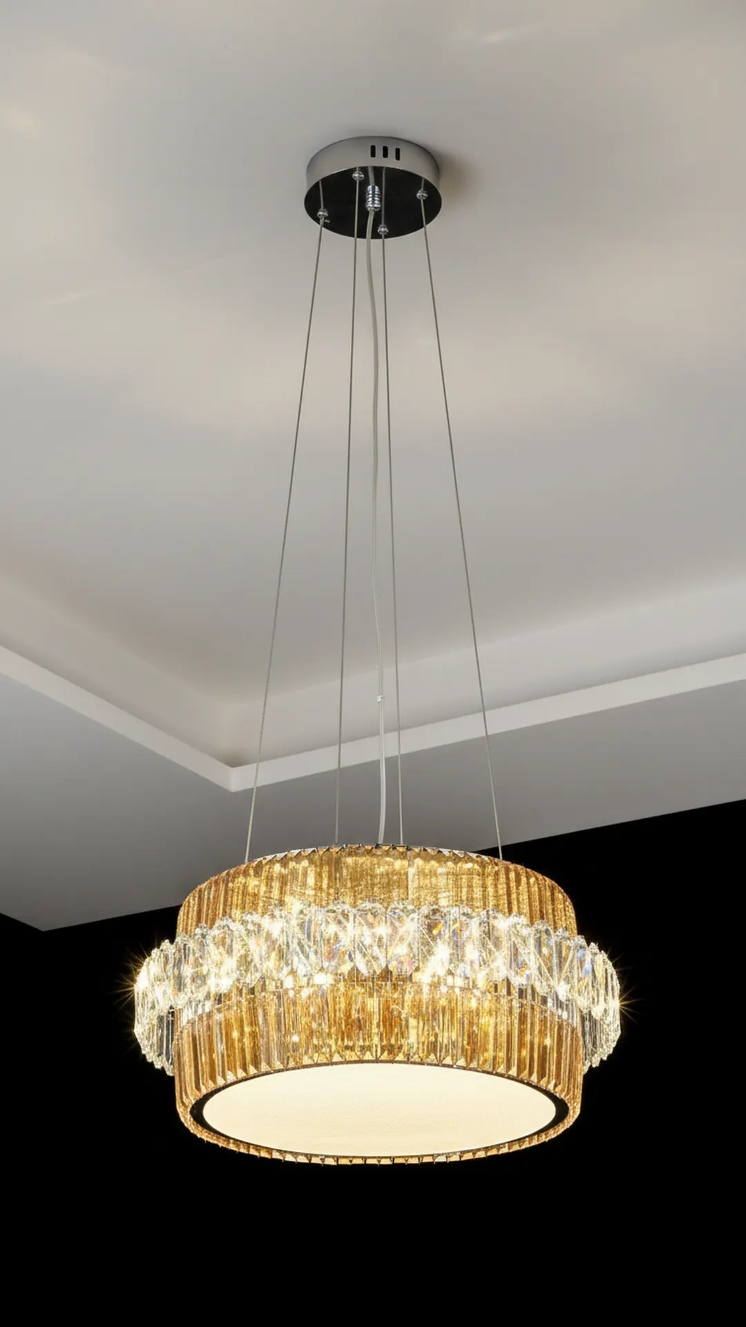 Swanart Luxury Crystal Ring Chandelier 50 cm Modern Gold Pendant Ceiling Light with Crystal Glass Design, Elegant LED Hanging Lamp for Living Room Dining Room Bedroom Home Decor Lighting Fixture