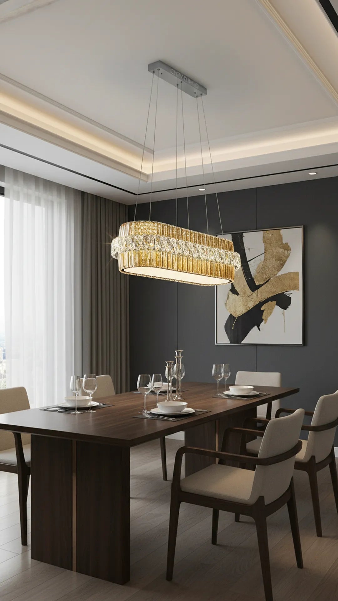 Swanart Luxury Rectangle Crystal Chandelier Light 80 cm Modern LED Dining Table Chandelier Gold Finish Crystal Pendant Ceiling Light for Living Room Dining Room Kitchen Island Hanging Light