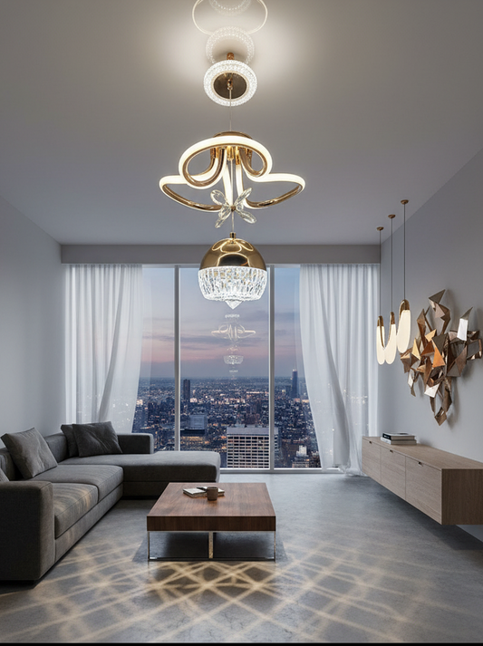 Swanart Modern LED Chandelier with Crystal Pendant - Dimmable Gold Ceiling Light Fixture for Living Room, Dining Room, Bedroom - Swanart