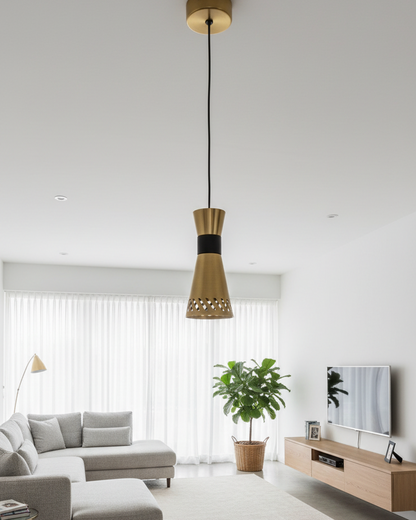 Swanart modern pendant light with gold and black finish, metal hanging ceiling lamp for kitchen island or dining room lighting.