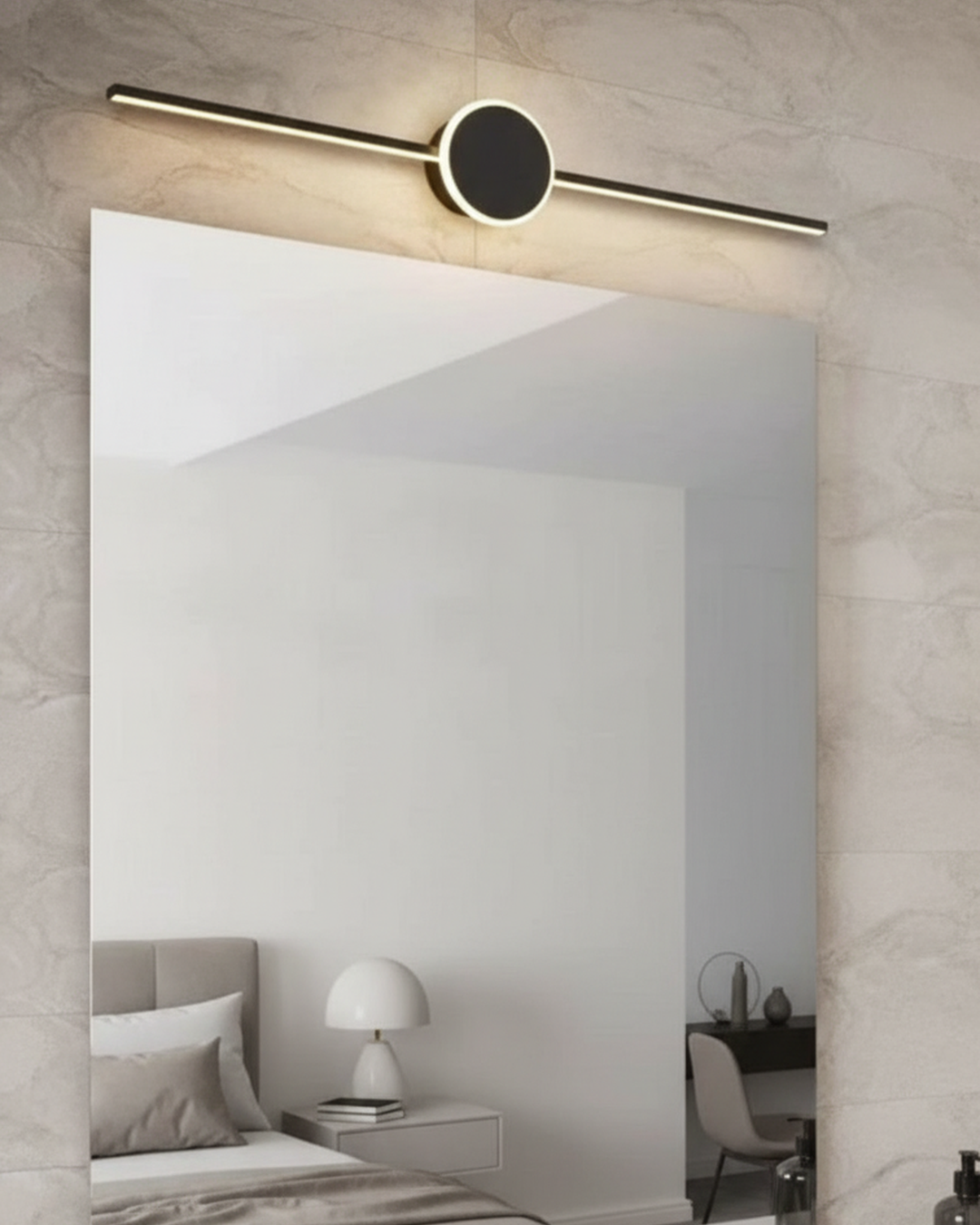 Swanart 18W modern LED mirror light with three light modes in white, warm white, and neutral white, sleek black finish