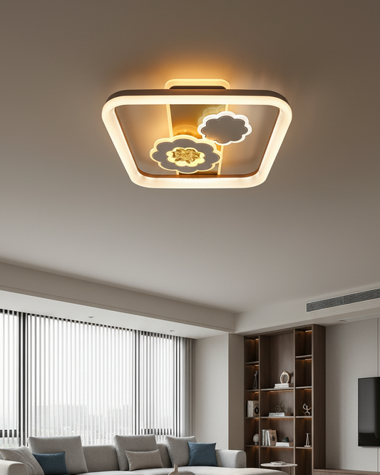 Florlux Square Modern LED Ceiling Light – 50cm Elegant Flush Mount Fixture, 3-in-1 Color Change, Stylish Floral Design Fiberglass Ideal for Trendy Interiors & Living Spaces - Swanart