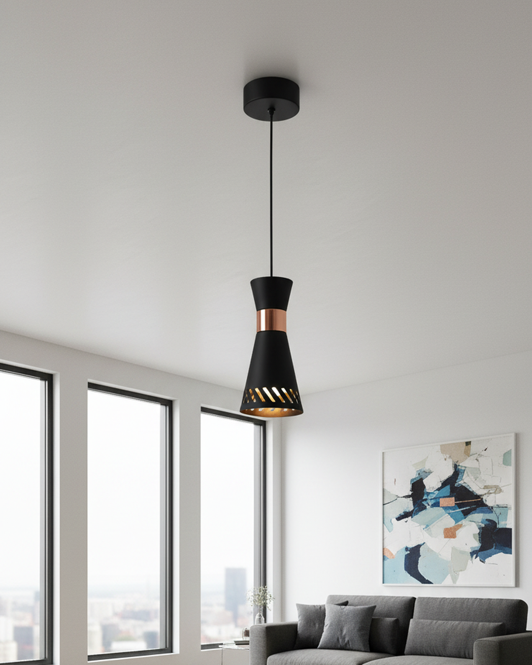 Swanart Modern Pendant Light for Ceiling, Black & Rose Gold Hanging Light, Metal Ceiling Lamp, Decorative Kitchen Island Light, Dining Room Pendant Lighting Fixture