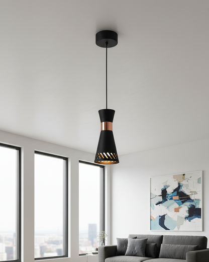 Swanart Modern Pendant Light for Ceiling, Black & Rose Gold Hanging Light, Metal Ceiling Lamp, Decorative Kitchen Island Light, Dining Room Pendant Lighting Fixture