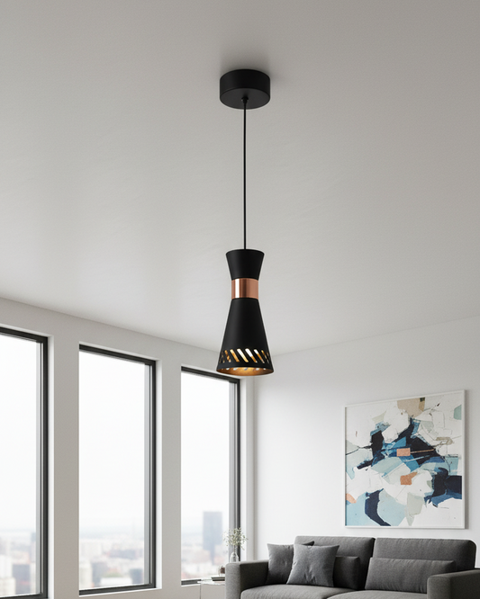 Swanart Modern Pendant Light for Ceiling, Black & Rose Gold Hanging Light, Metal Ceiling Lamp, Decorative Kitchen Island Light, Dining Room Pendant Lighting Fixture