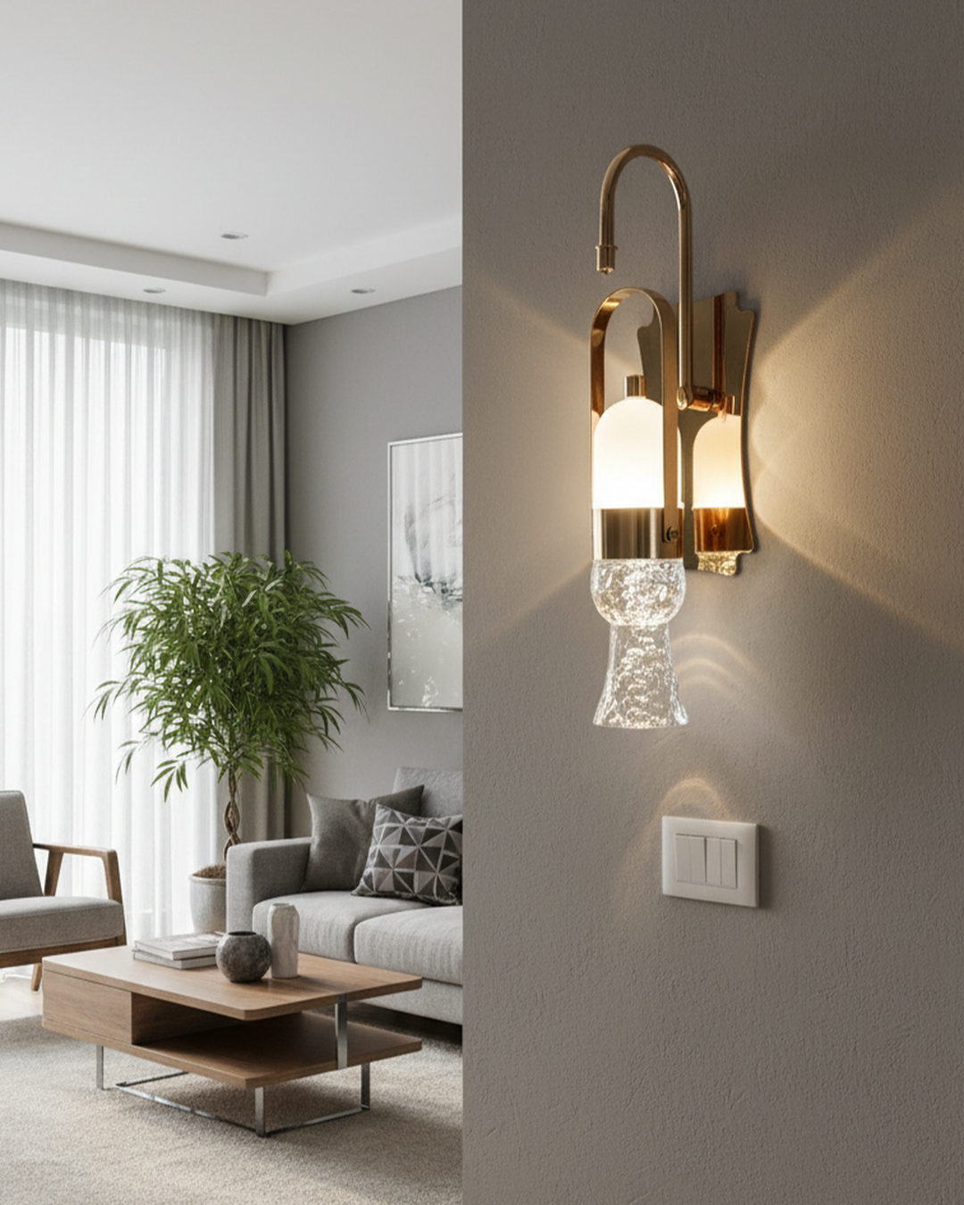 Swanart Modern LED Wall Light, Crystal Glass Wall Sconce, Gold Metal Decorative Wall Lamp, Luxury Indoor Wall Light, Bedroom Living Room Hallway Bedside Wall Lighting Fixture