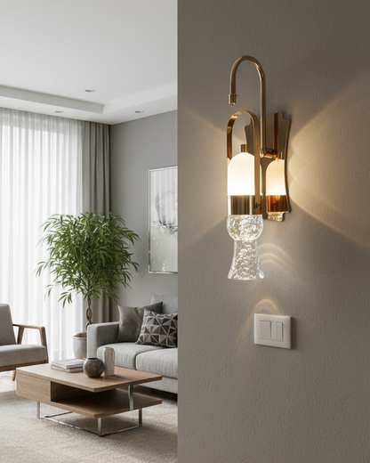 Swanart Modern LED Wall Light, Crystal Glass Wall Sconce, Gold Metal Decorative Wall Lamp, Luxury Indoor Wall Light, Bedroom Living Room Hallway Bedside Wall Lighting Fixture
