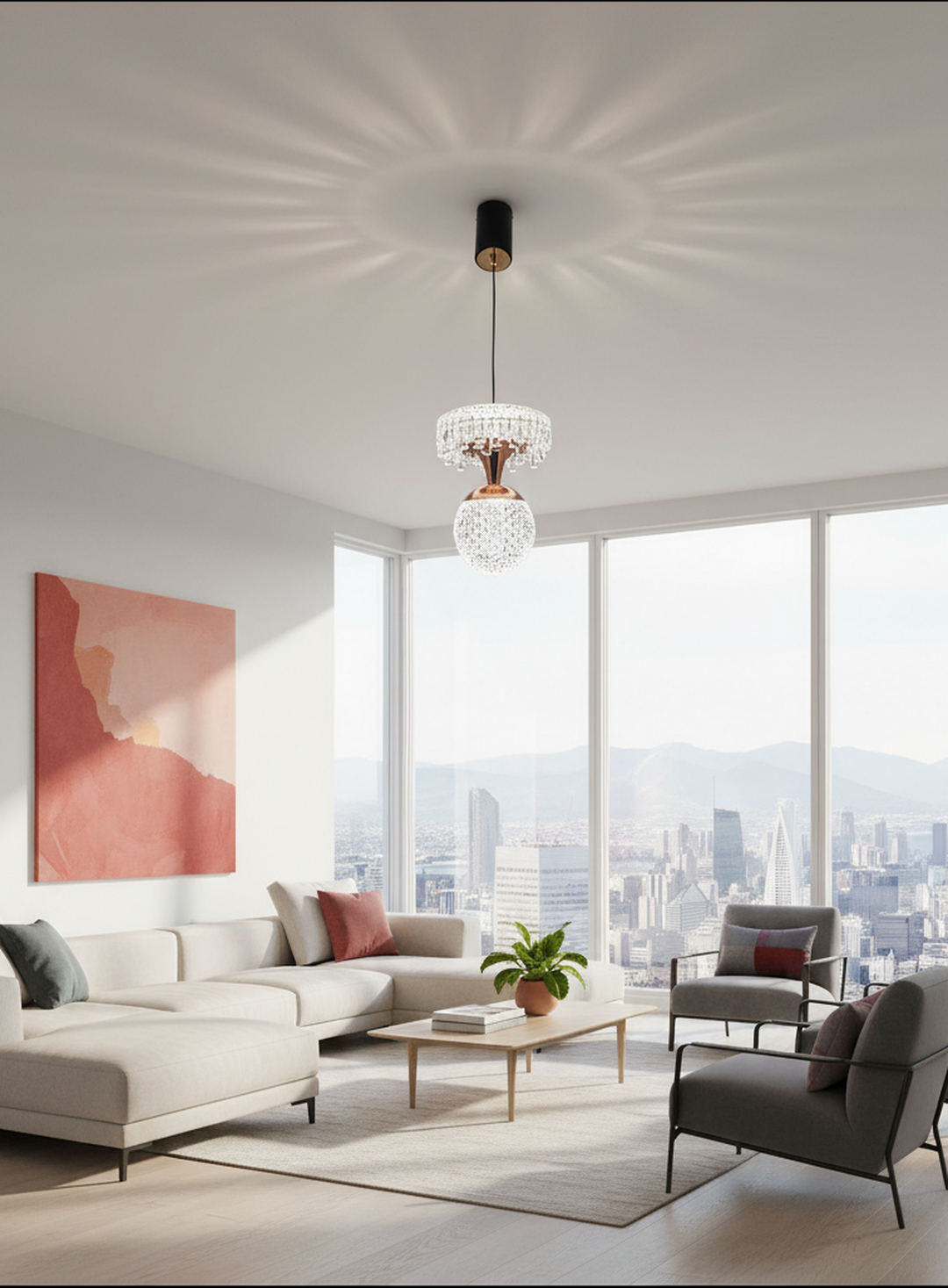 Modern 2-Tier Crystal Pendant Light | Black & Rose Gold Design - Swanart