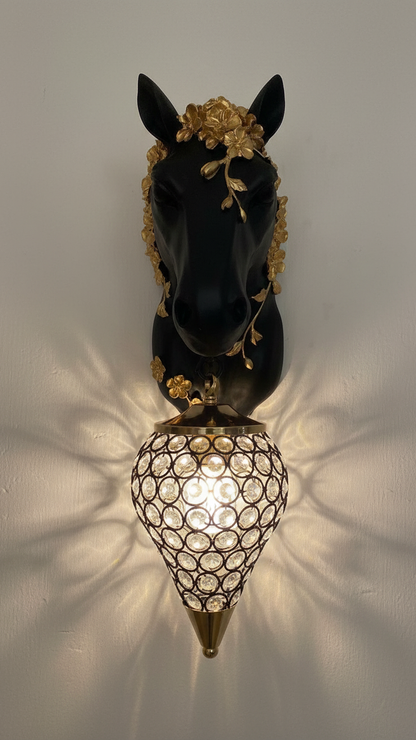 Elegant Horse Head Wall Sconce with Crystal Lamp - Swanart