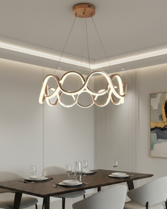 Swanart modern pendant light hanging from a ceiling, featuring a sleek, contemporary design with a white shade in a stylish home setting.