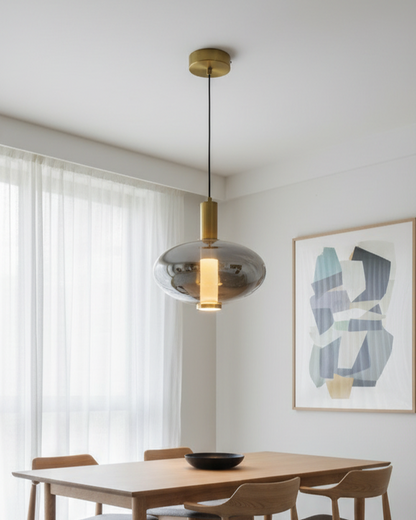 Swanart Modern Grey Glass Pendant Light for Living Room, Hanging Light, Pendant Lamp, Decorative Ceiling Light, Adjustable Height Suspension Light for Dining Room, Kitchen Island & Bedroom