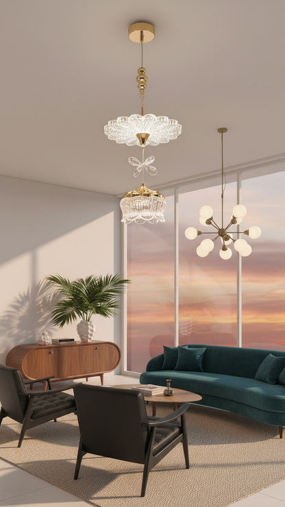 swanart Modern Luxury Crystal Chandelier Pendant Light Fixture with Gold Finish, Adjustable Height Ceiling Lamp for Dining Room, Bedroom, Entryway, Living Room - Elegant Sparkle - Swanart