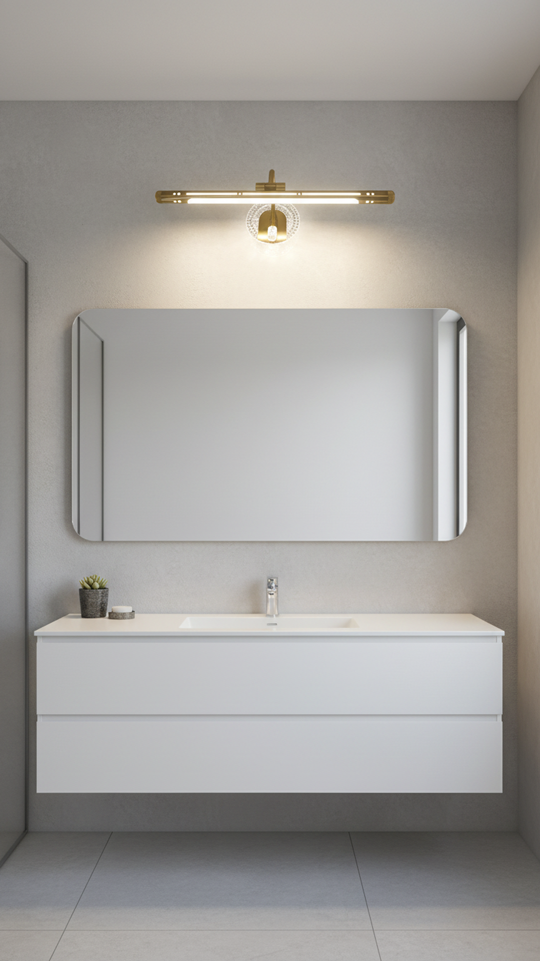 Swanart modern LED wall sconce with gold finish, crystal accents, 18-inch bar vanity light for bathroom or mirror lighting.