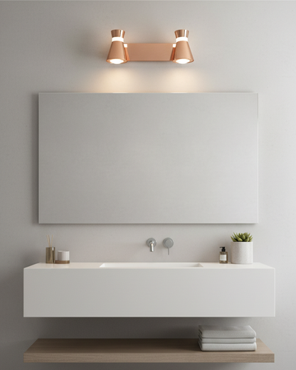 Swanart Luxurious Rose Gold 3-in-1 LED wall spot light with adjustable arm and color-changing LED for pictures, displays, or mirrors.