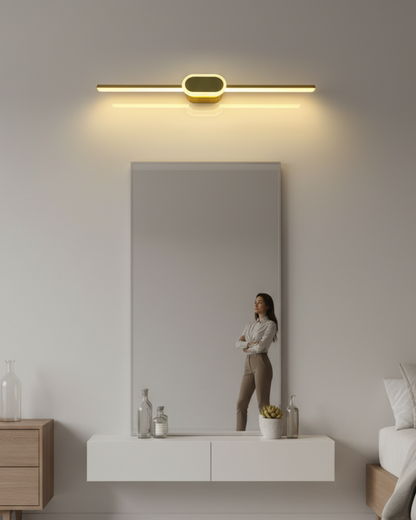 Swanart mirror frame with integrated LED lights, showcasing a modern decorative wall mirror with illuminated accents.
