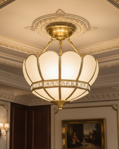 Swanart vintage lotus glass semi-flush ceiling light with intricate floral design and elegant metal fixture.