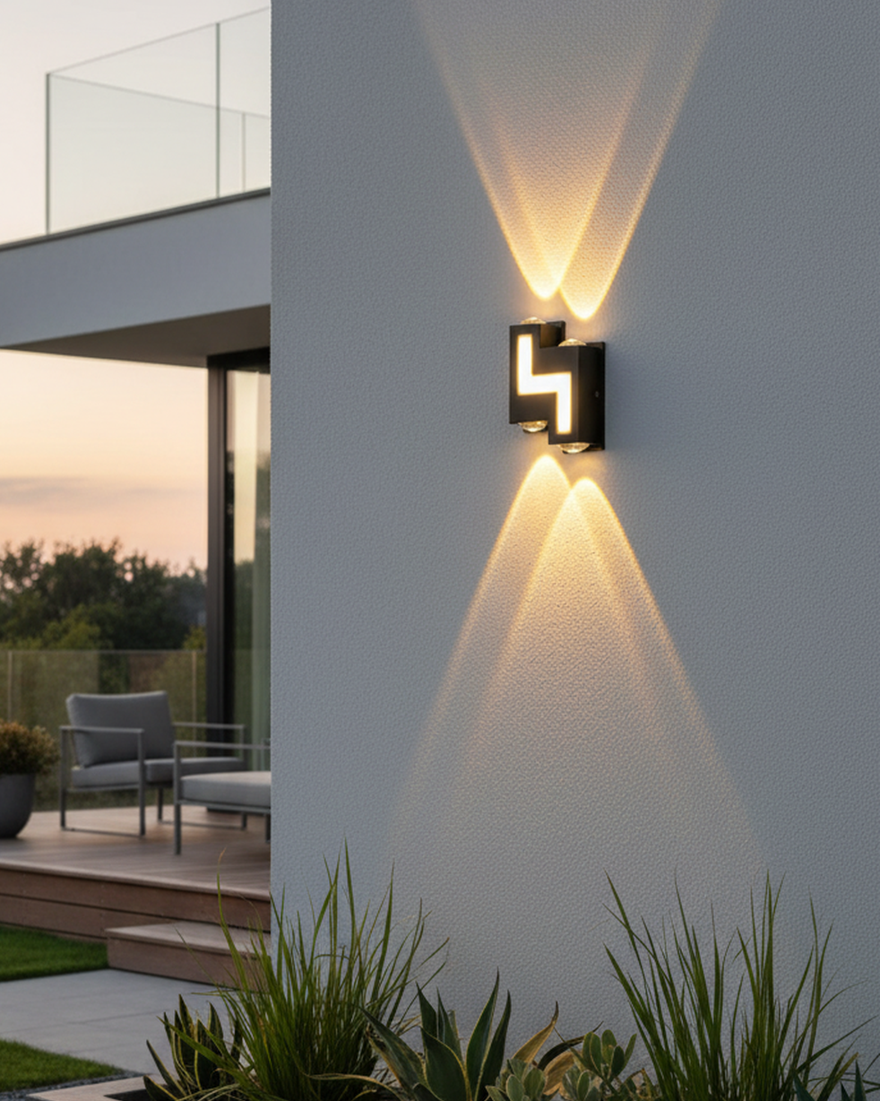 Swanart black wall lamp with up and down lighting, waterproof outdoor wall light in warm white, ideal for exterior decorative illumination