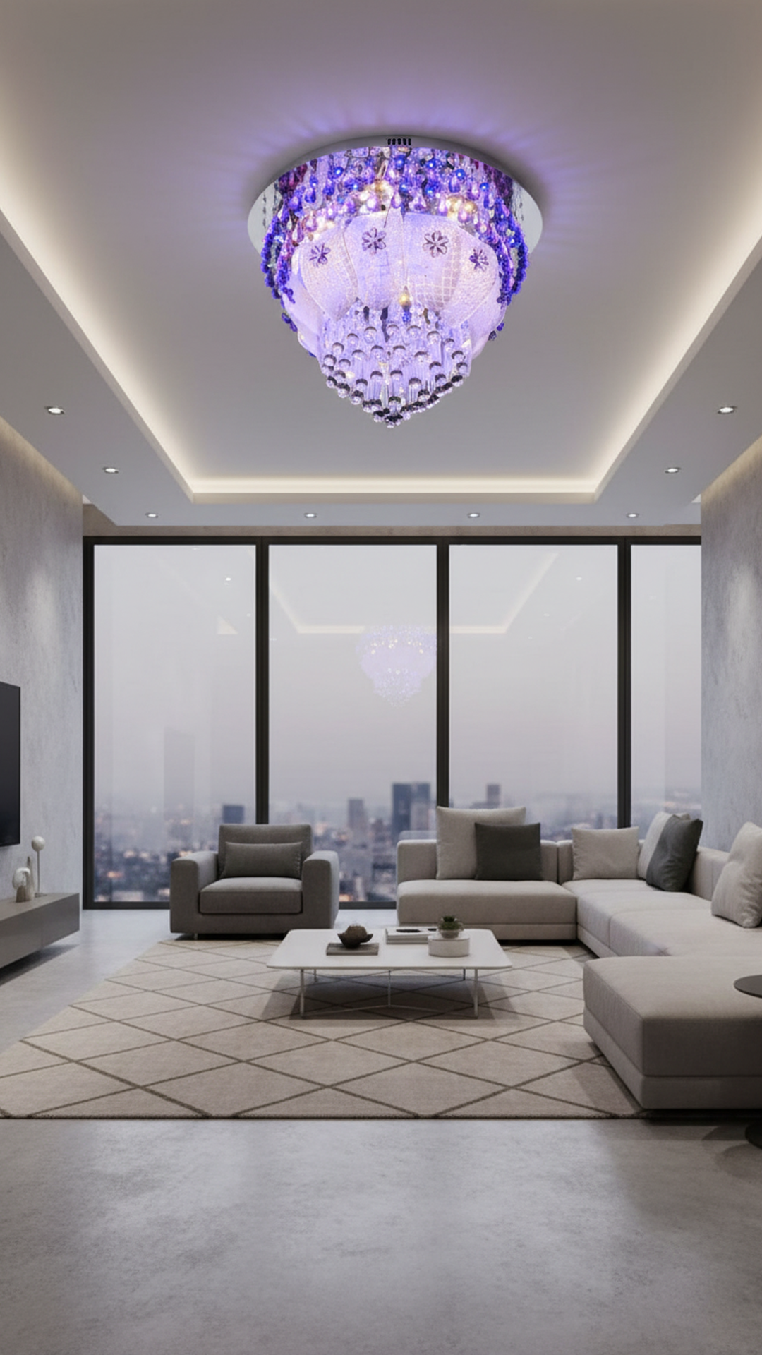 Swanart Prismara Modern Crystal Ceiling Chandelier with Remote | Multi-Color LED Lights | Bluetooth Music System | Rotating Crystal Pendant | 36cm x 36cm Elegant Design - Swanart