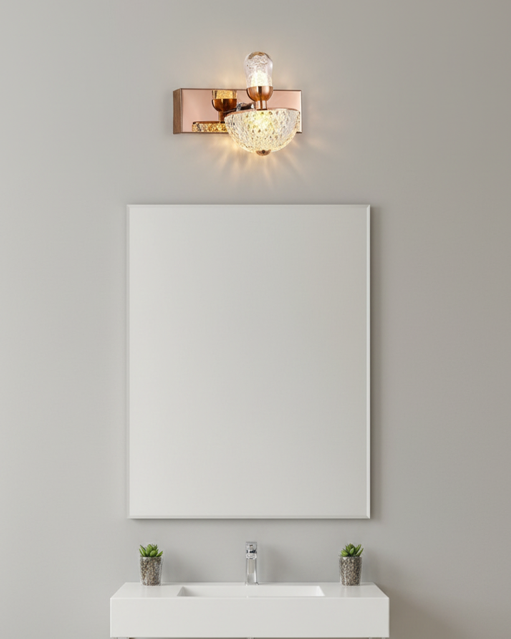 Swanart rose gold crystal wall sconce with diamond cut glass shade, modern LED wall light for living room, bedroom, hallway decor
