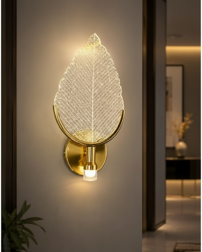Swanart Leaf LED Wall Light, Decorative Wall Lamp, Modern Wall Light, Golden Wall Sconce, Crystal Leaf Light for Bedroom, Living Room, Hallway & Home Décor