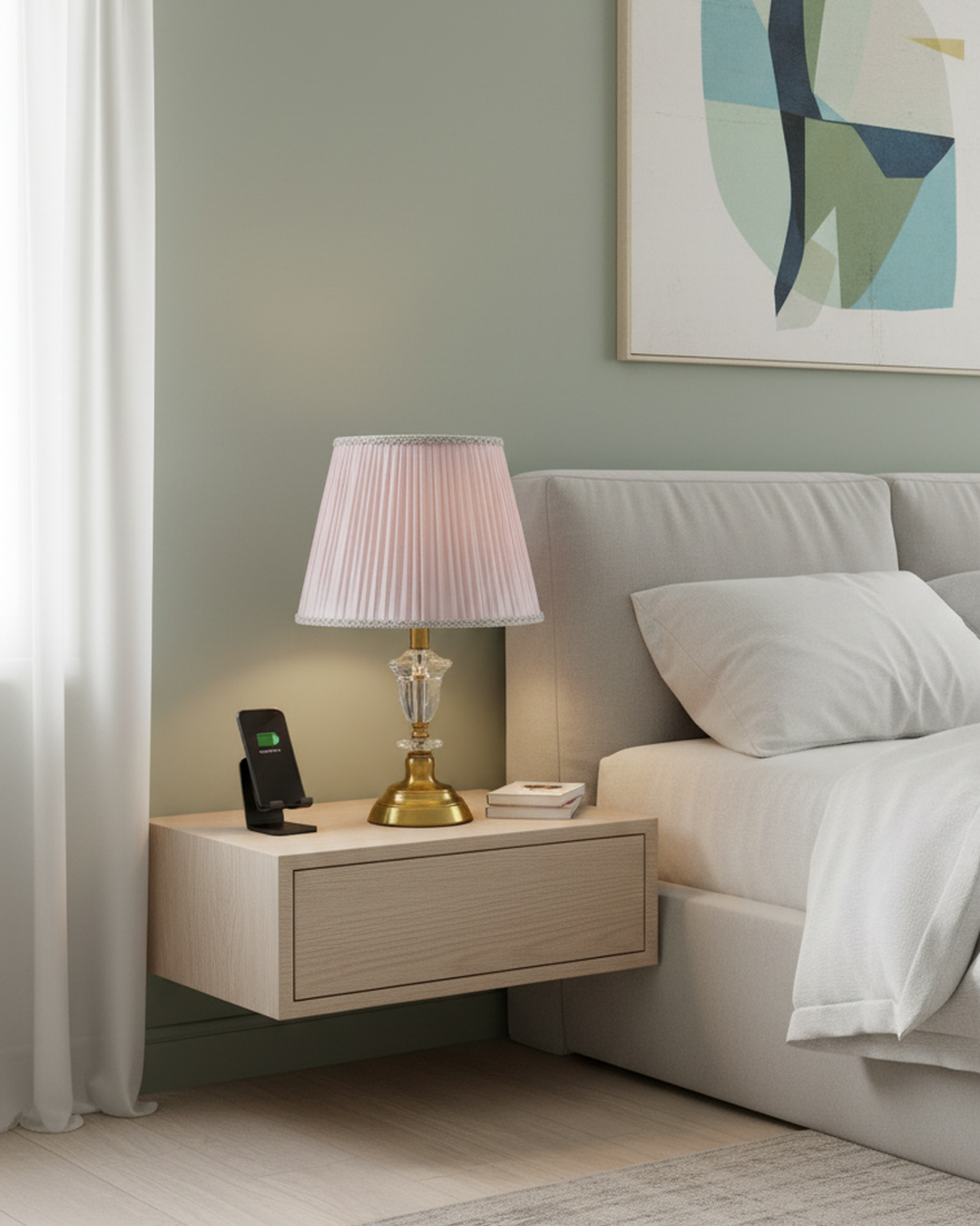 Swanart modern crystal table lamp with gold base, fabric shade, warm ambient lighting, ideal for bedroom or living room décor