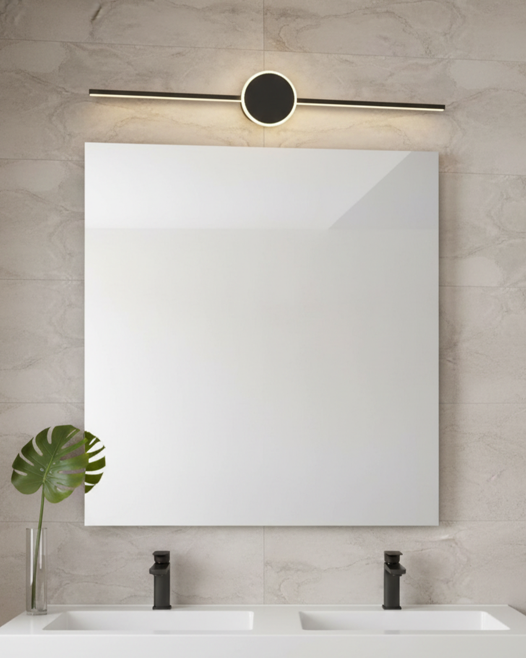 Swanart 18W modern LED mirror light with three light modes in white, warm white, and neutral white, sleek black design