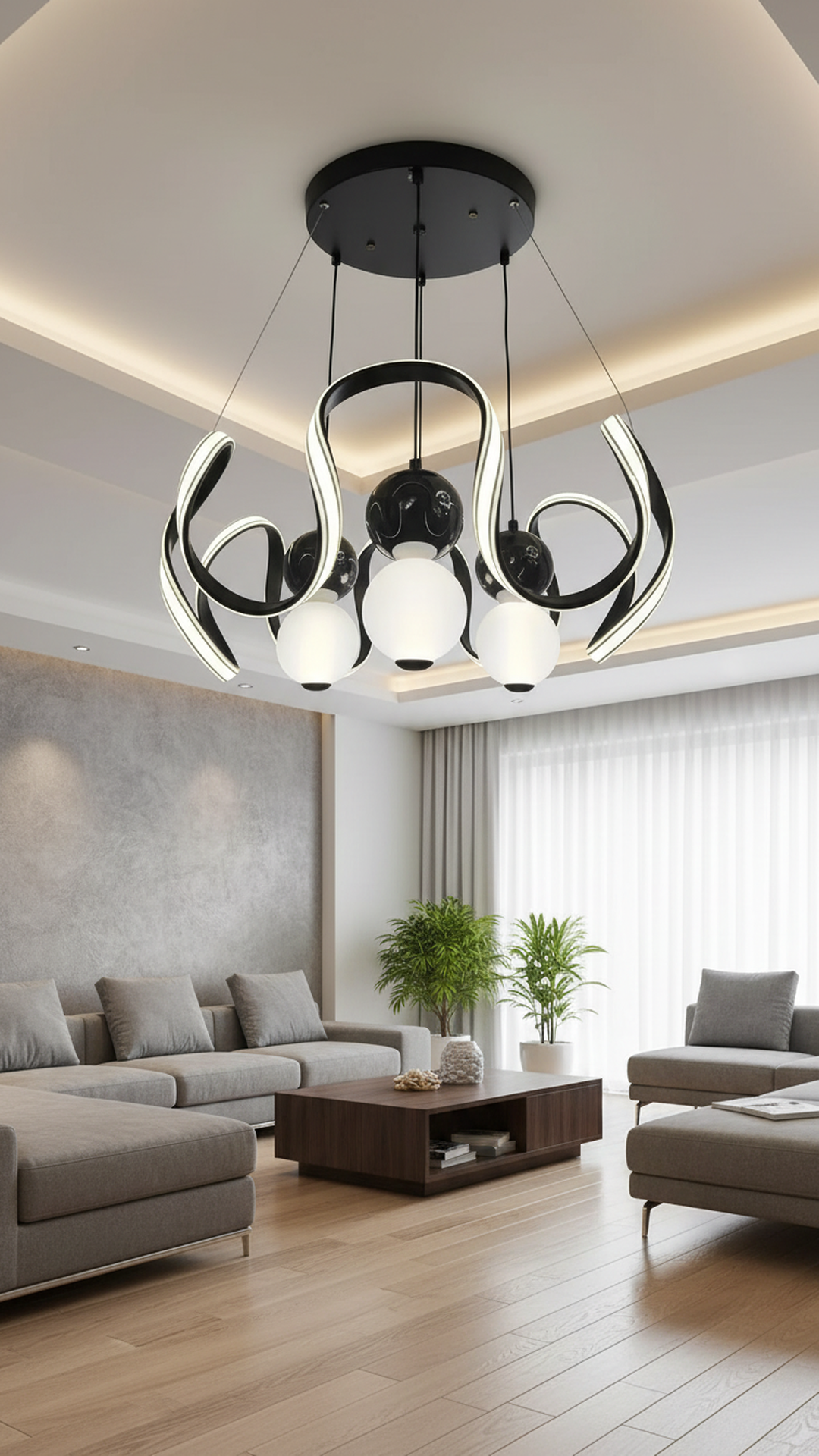 Modern hanging light fixture by Swanart with sleek design and warm lighting, suitable for contemporary interior decor.