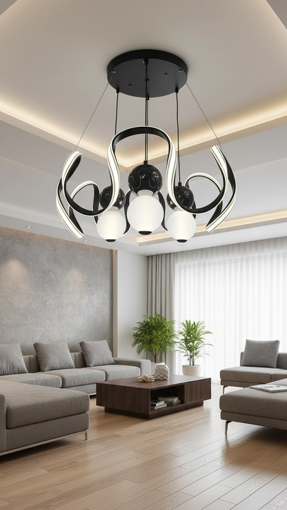 Modern hanging light fixture by Swanart with sleek design and warm lighting, suitable for contemporary interior decor.