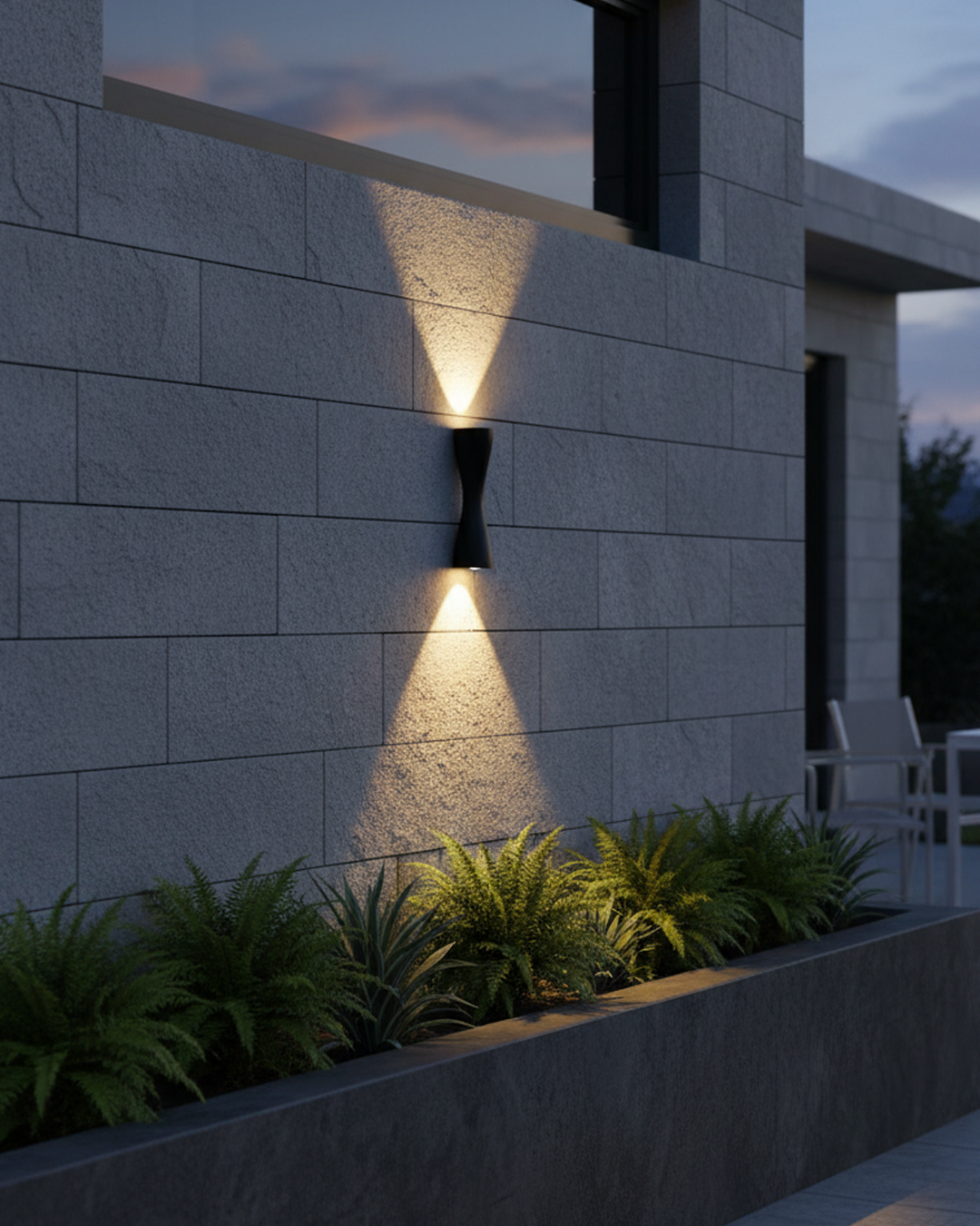 Swanart modern outdoor wall light fixture with black aluminum finish, up and down LED illumination for garden, porch, or villa exterior