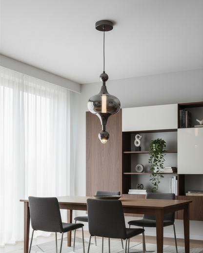 Swanart Modern Smoke Glass Pendant Light, Adjustable Hanging Ceiling Lamp, Decorative Kitchen Island Light, Dining Room Pendant, Living Room Hanging Light, Black Finish LED Compatible