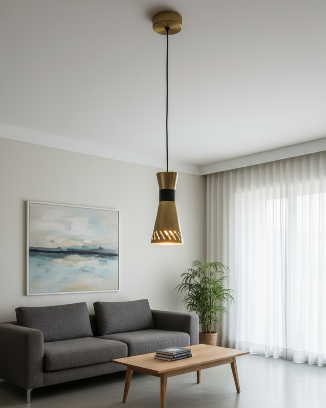 Swanart modern pendant light with gold and black metal finish, hanging ceiling lamp for kitchen, dining, or living room decor.