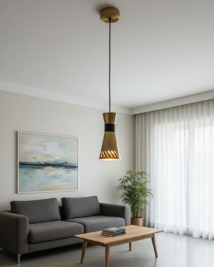 Swanart modern pendant light with gold and black metal finish, hanging ceiling lamp for kitchen, dining, or living room decor.