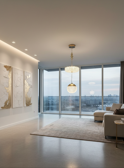 Swanart Modern Crystal Chandelier for Living Room - Elegant 2-Tier Hanging Pendant Light Fixture with Globe Shade for Bedroom, Dining Room & Foyer - Swanart