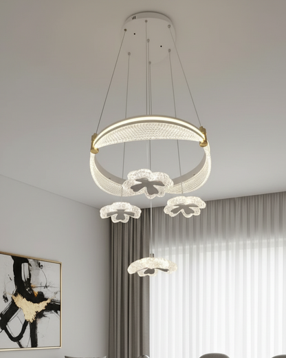 Swanart modern crystal flower ring chandelier with LED pendant light, decorative hanging ceiling lamp for living and dining rooms