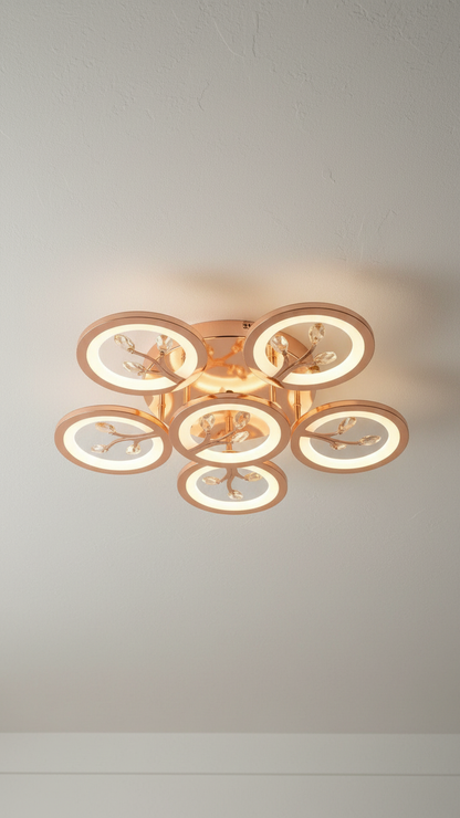 swanart Crystal Chandelier: Modern Rose Gold Ceiling Light with Dimmable 3-Color LEDs, Remote Control, Elegant Leaf Design for Dining Room, Living Room, Bedroom, Hallway - Swanart
